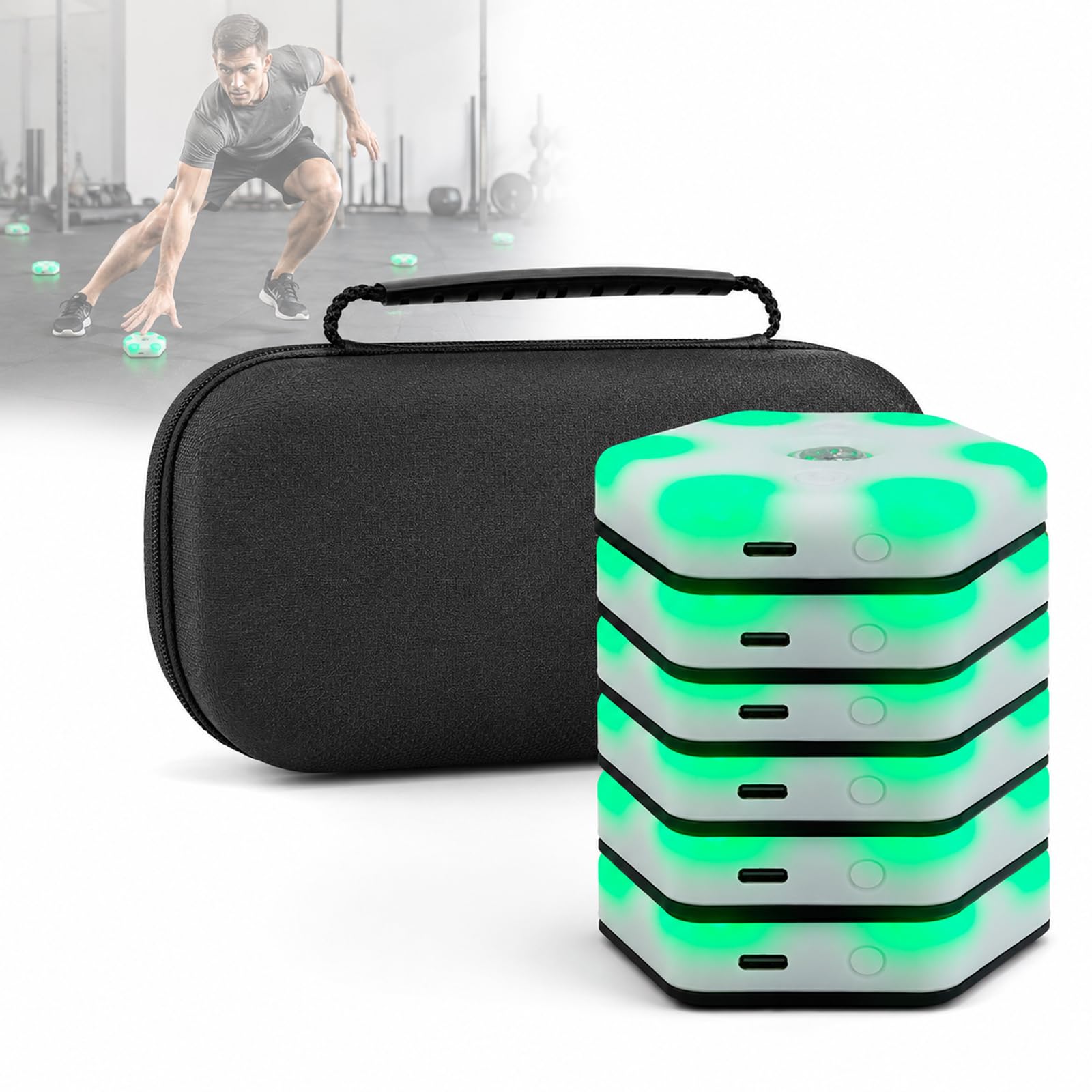 Vhewq Reaction Training Light, Agile Reaction Training Lamp Set, Auto Brightness, 29 Game Modes, Real-Time Data Analysis, Load Capacity 60kg, and App for Speed Agility Reflex Focus Training