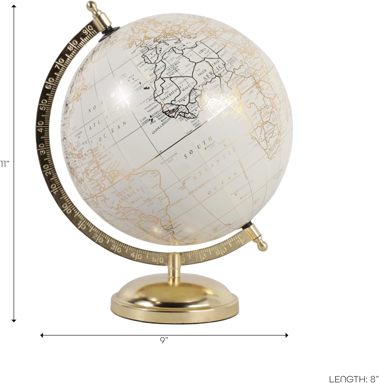 Elegant Globe Accent Display for Home Decor - Modern Metal Stand for Office Desk and Room Decor - Decorative Desktop Globe for Living Room, Shelf, and Coffee Table Styling - 11", White & Gold