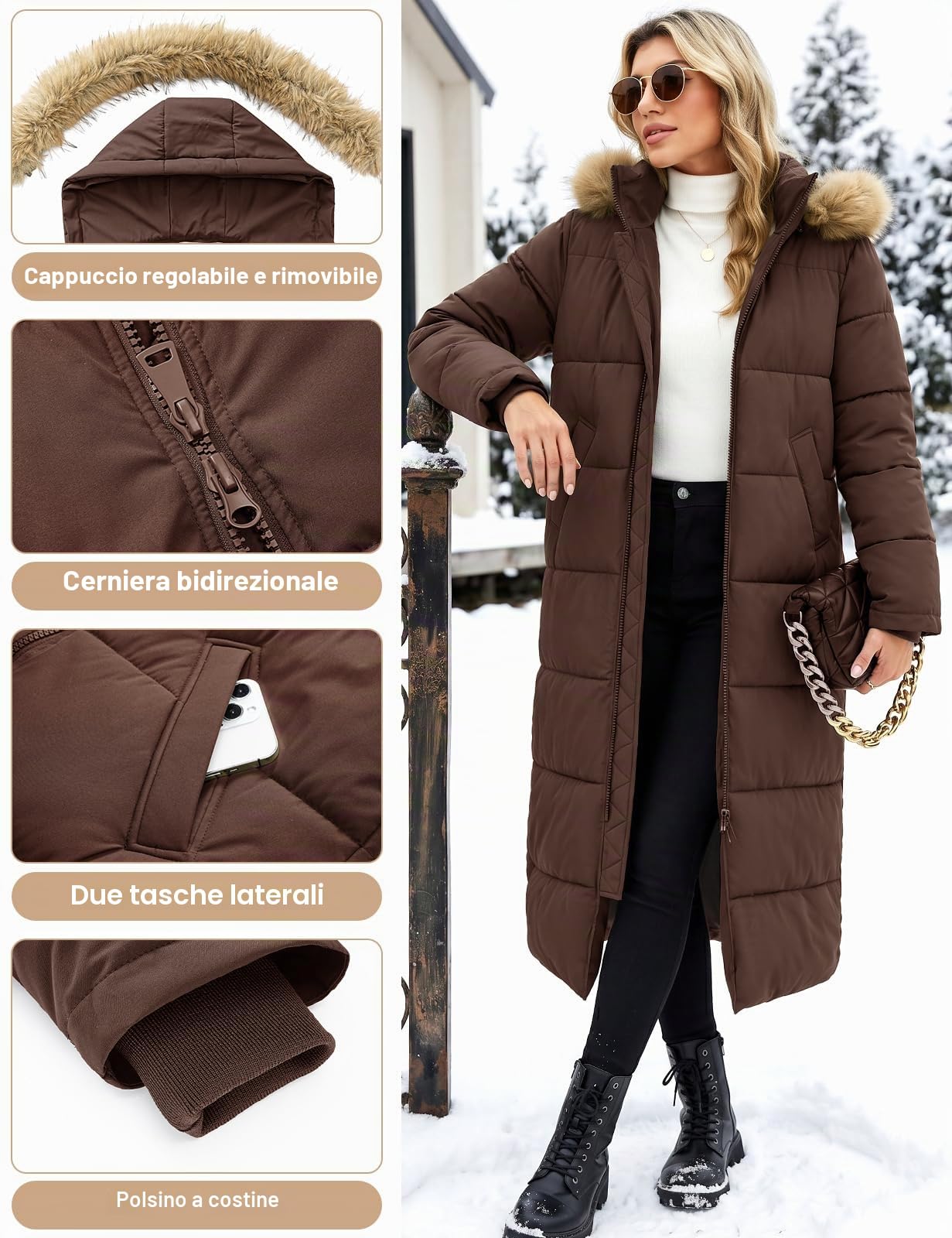 Tuopuda Cappotto Donna Lungo Invernale Giubbotto Giacca Cappotti Imbottita Caldo Addensare il cappotto Parka Giacche con Cappuccio Trapuntato Giaccone Outwear Antivento Cappotti