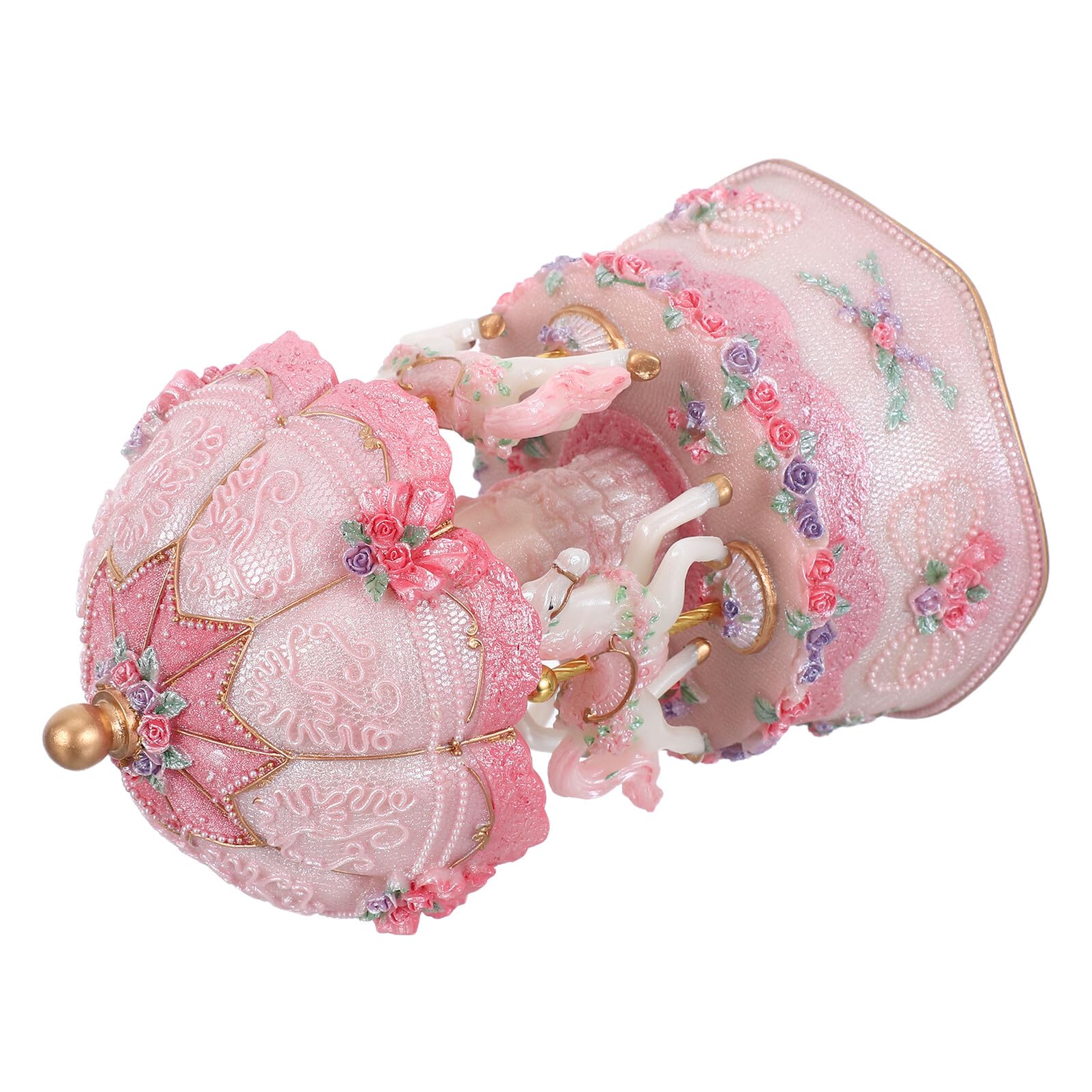 Ipetboom Carillon Giostra Rotante Vintage in Resina Rosa con Cavalli | Melodie Classiche Rilassanti, Luce LED Integrata, per Natale e Compleanno, Idea Regalo per Ragazze