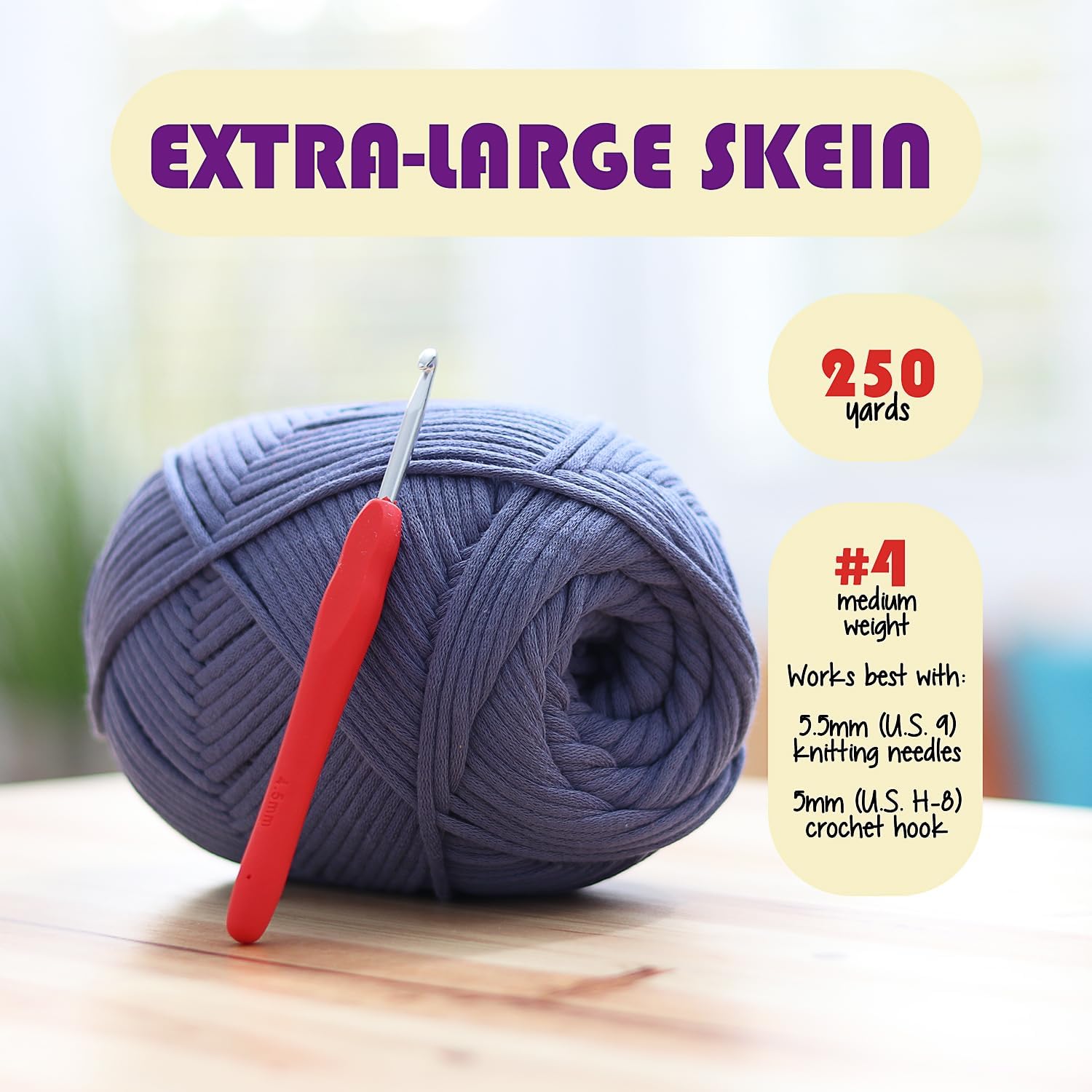 Soft Yarn – Crochet & Knitting Yarn, Beginner Yarn with Easy-to-See Stitches, 3 Pack of 250 Yds Amigurumi Yarn, Cotton-Nylon Blend Tshirt Yarn, Worsted Weight Yarn 4, Purple Yarn