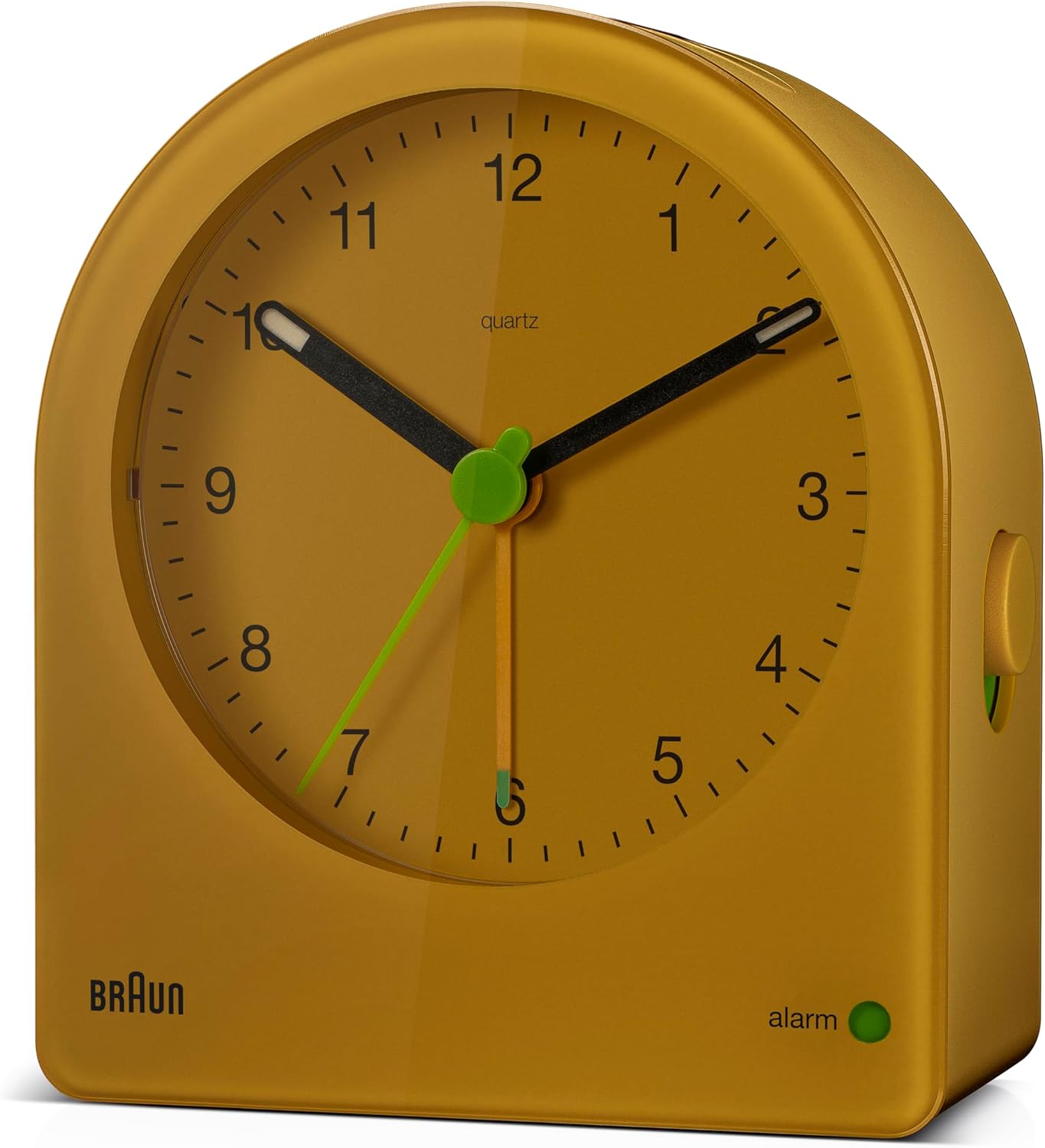 Braun Classic Analogue Alarm Clock with Snooze and Continuous Backlight, Quiet Quartz Movement, Easy to Read Dial, Crescendo Beep Alarm in Yellow, Model BC22Y.