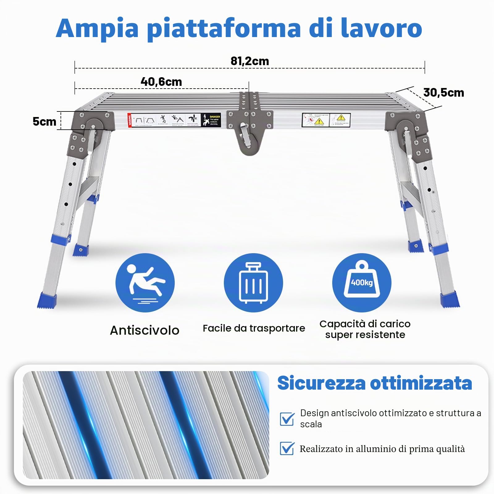 Alluminio Migliorato Piattaforma di Lavoro per Scala per Work & Access fino a 362 kg, Piattaforma di Lavoro, Scala a Gradini Regolabile in Alluminio con Serrature di Sicurezza, Cuscinetto