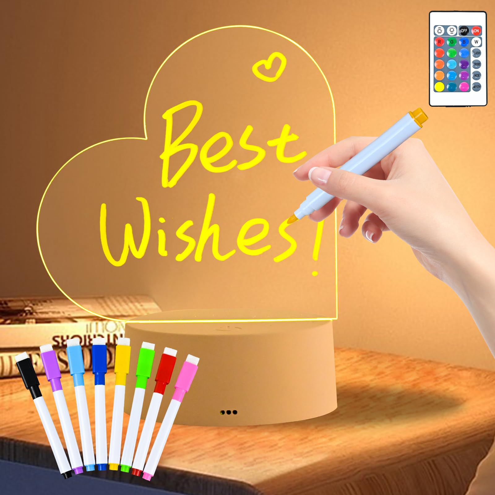 Joellfuner Luce Notturna a LED in Acrilico, Luce Notturna Fai da Te Personalizzata a 16 Colori con Telecomando, Lavagna da Scrittura in Acrilico con Supporto, Regali per Genitori Bambini (Amorevole)