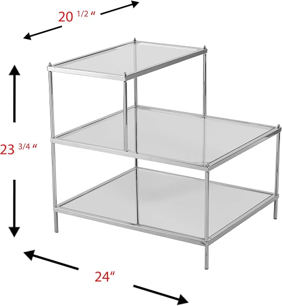 SEI Furniture Knox Mirrored 3-Tier Stair Step Accent Table, Metallic Chrome