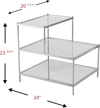 SEI Furniture Knox Mirrored 3-Tier Stair Step Accent Table, Metallic Chrome