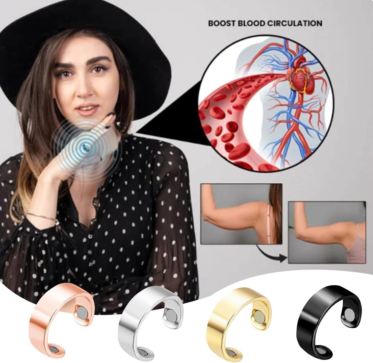 Neovolta VitalRing Bague Thérapeutiques Magnétiques Anti Stress Femme - Réduit Le Stress Et L'anxiété Améliore La Qualité Du Sommeil (Or)