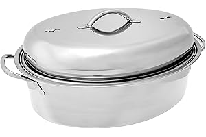Fox Run Oval Roasting Pan with Lid for Healthy, Hassle-Free Meal Preparation