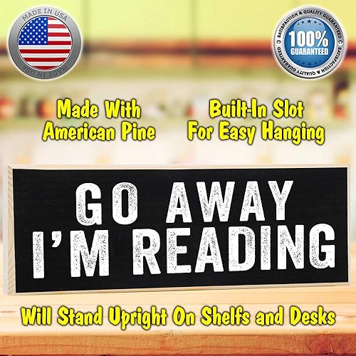 Miniatura 3 de Letrero rústico de madera con texto en inglés «Go Away Reading» – Hace un gran regalo de inauguración de la casa y decoración de la biblioteca/sala