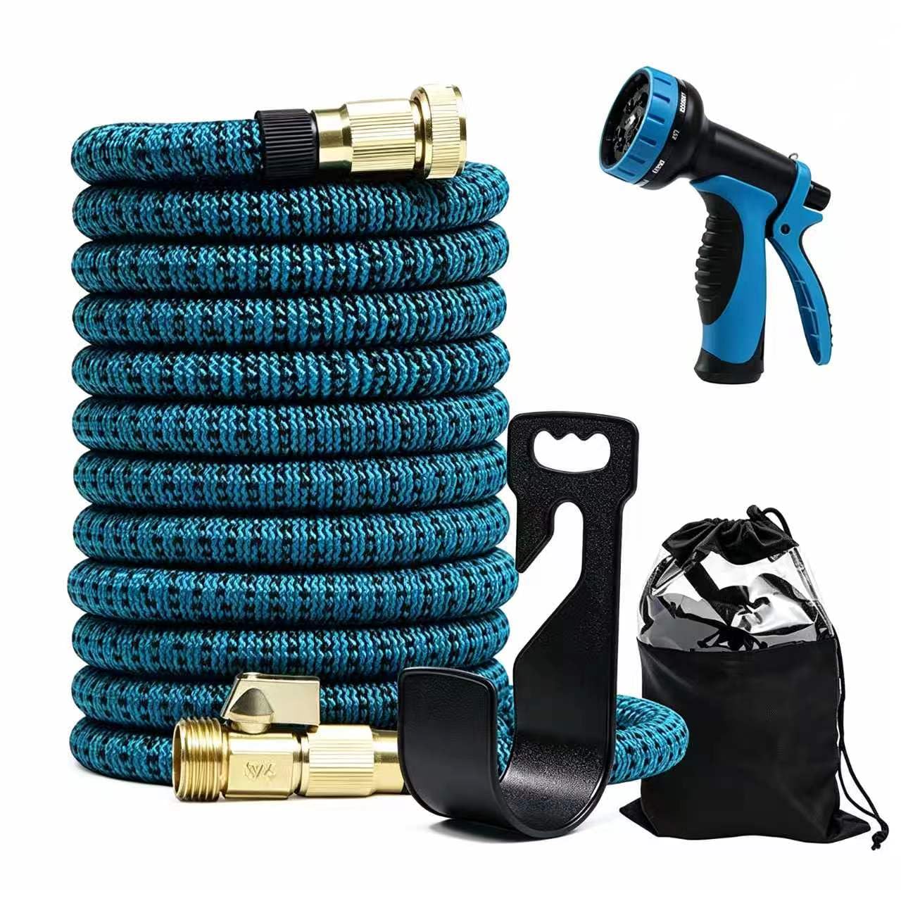 Tubo flessibile da giardino espandibile, 5 in 1, con pistola ad acqua in metallo ad alta pressione, lattice a 4 strati e raccordo in ottone massiccio da 1,9 cm, resistente per giardinaggio, lavaggio