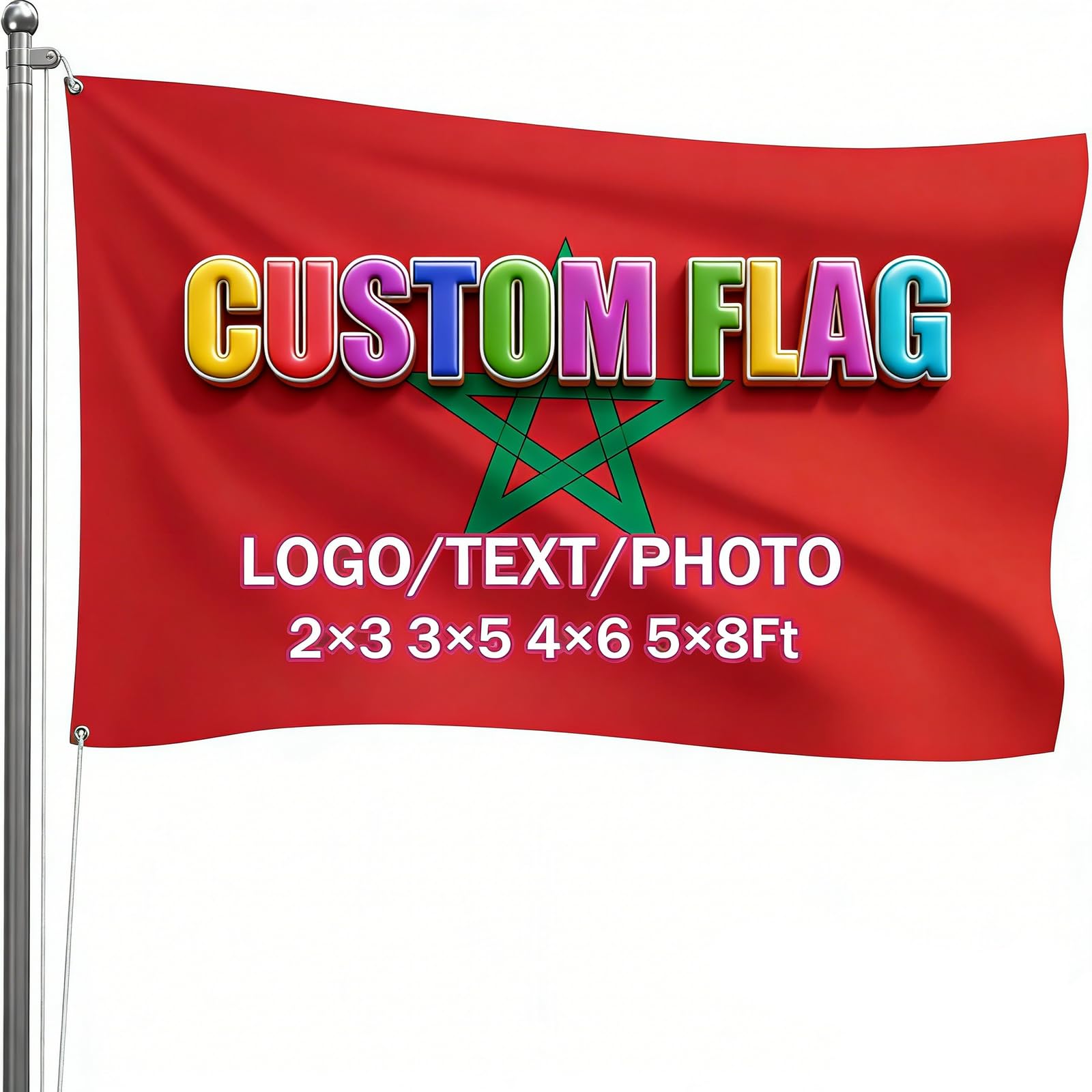 Custom Morocco Flag Personalised Morocco Flags with Picture Logo Text Customisable Flags Banner for Bedroom, Dorm Decor, Football Games Party Sports Events Decoration Bar Garden Street Decor — image 1