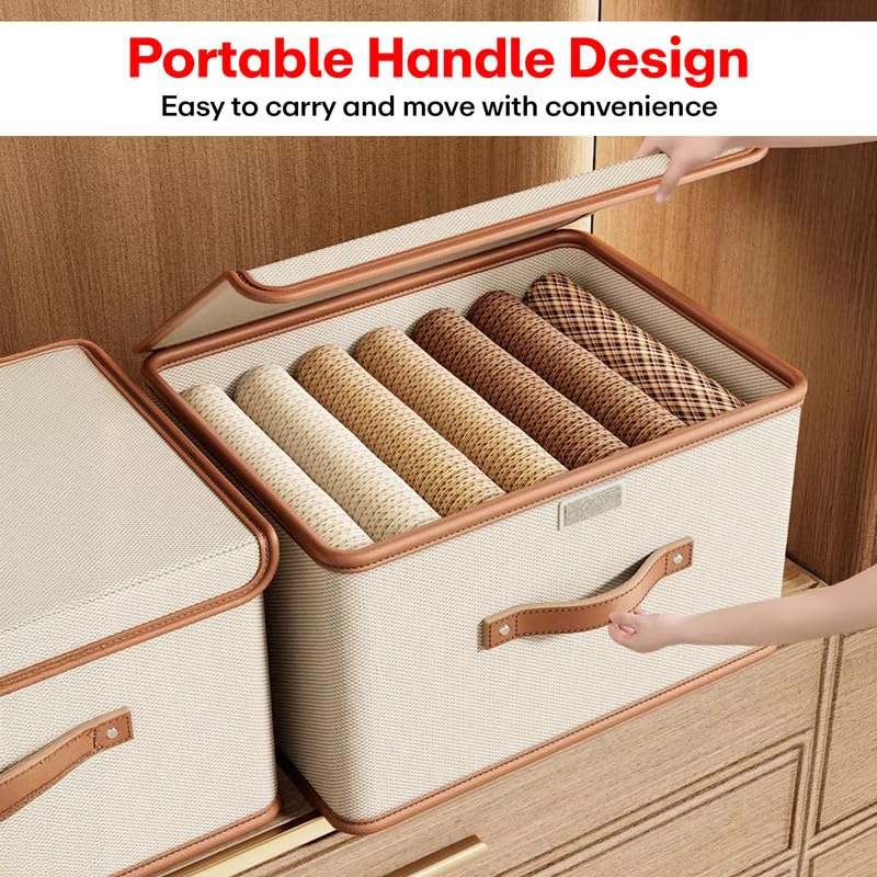 Image of PRIME PICK Storage Box XXL Clothing Organiser Pack 1 Clothes Oxford Material Covered Wardrobe Organizer For Storage Foldable Washable Box With Lid Metal Frame, Handles Ideal For Almirah Drawer