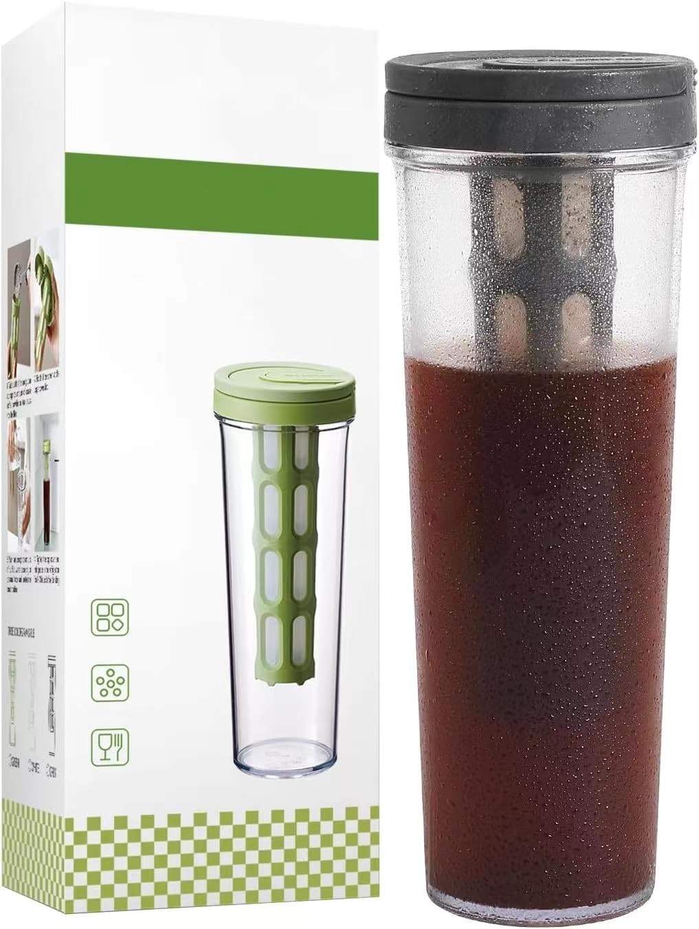 NALACAL Cold Brew Coffee Maker, Convenient and Portable, Iced Coffee Maker, Strong Seal, 350-Mesh Filter, Summer Cold Extraction Filter Pot Perfect for Outdoors and Gatherings (Black) (1 Quart)