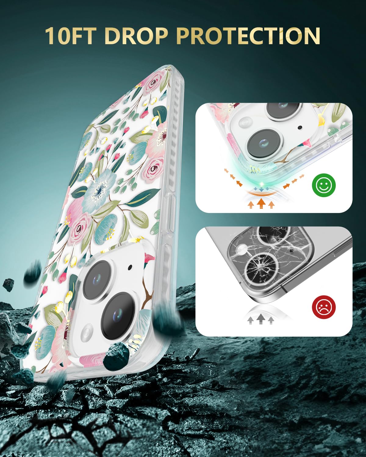 Scorpify Funda para iPhone 15, diseño floral de hibisco, bonita funda de teléfono transparente con flores para mujeres y niñas [protección contra caídas de grado militar de 10 pies] [no amarillea]