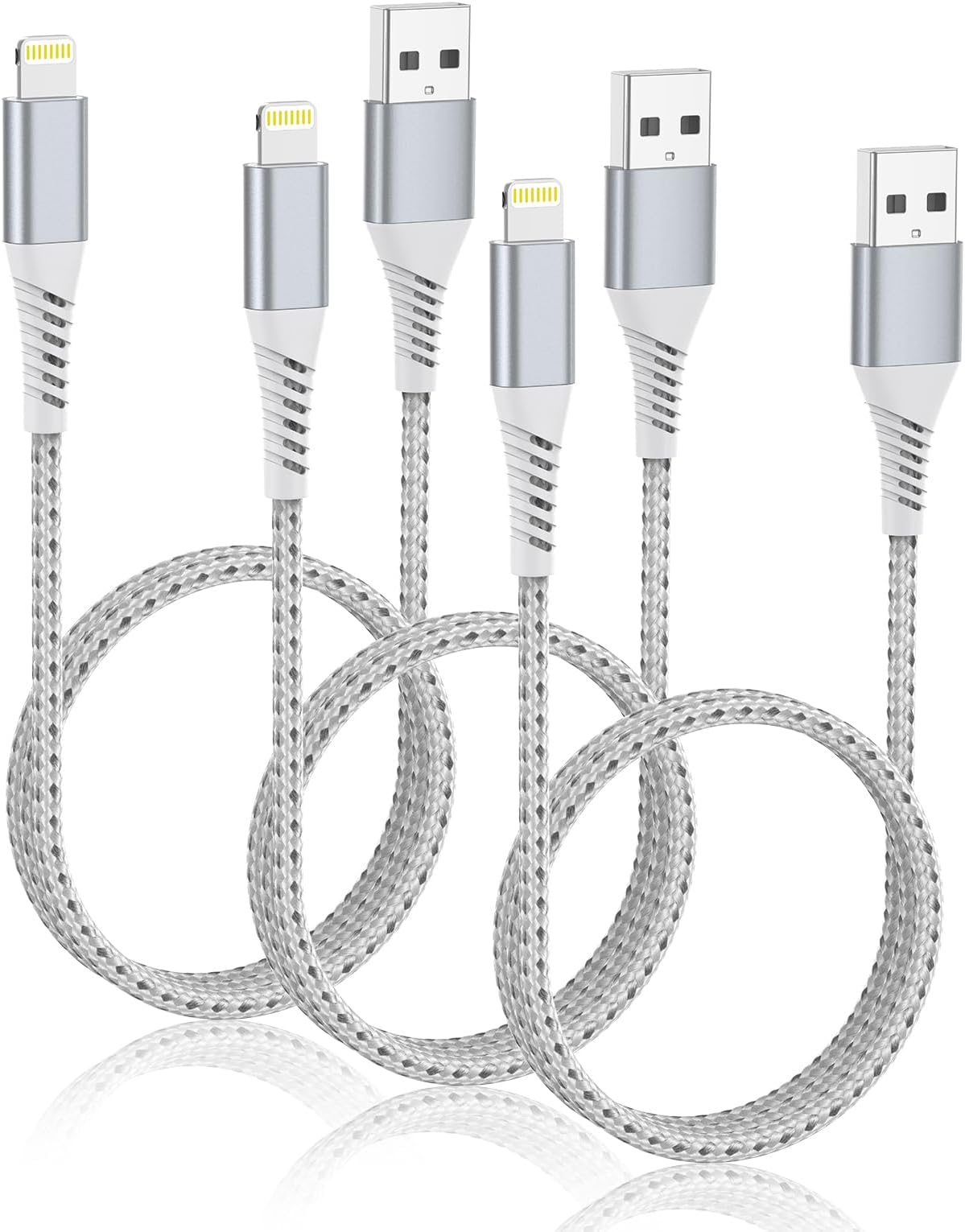 2FT Short iPhone Charger Cord 3 Pack, 2 Foot USB A to Lightning Cable Braided, MFi Certified 2 FT iPhone Cable Fast Charging for iPhone 14 13 12 11 Pro Max iPad AirPods, Short Lightning Cord for Car