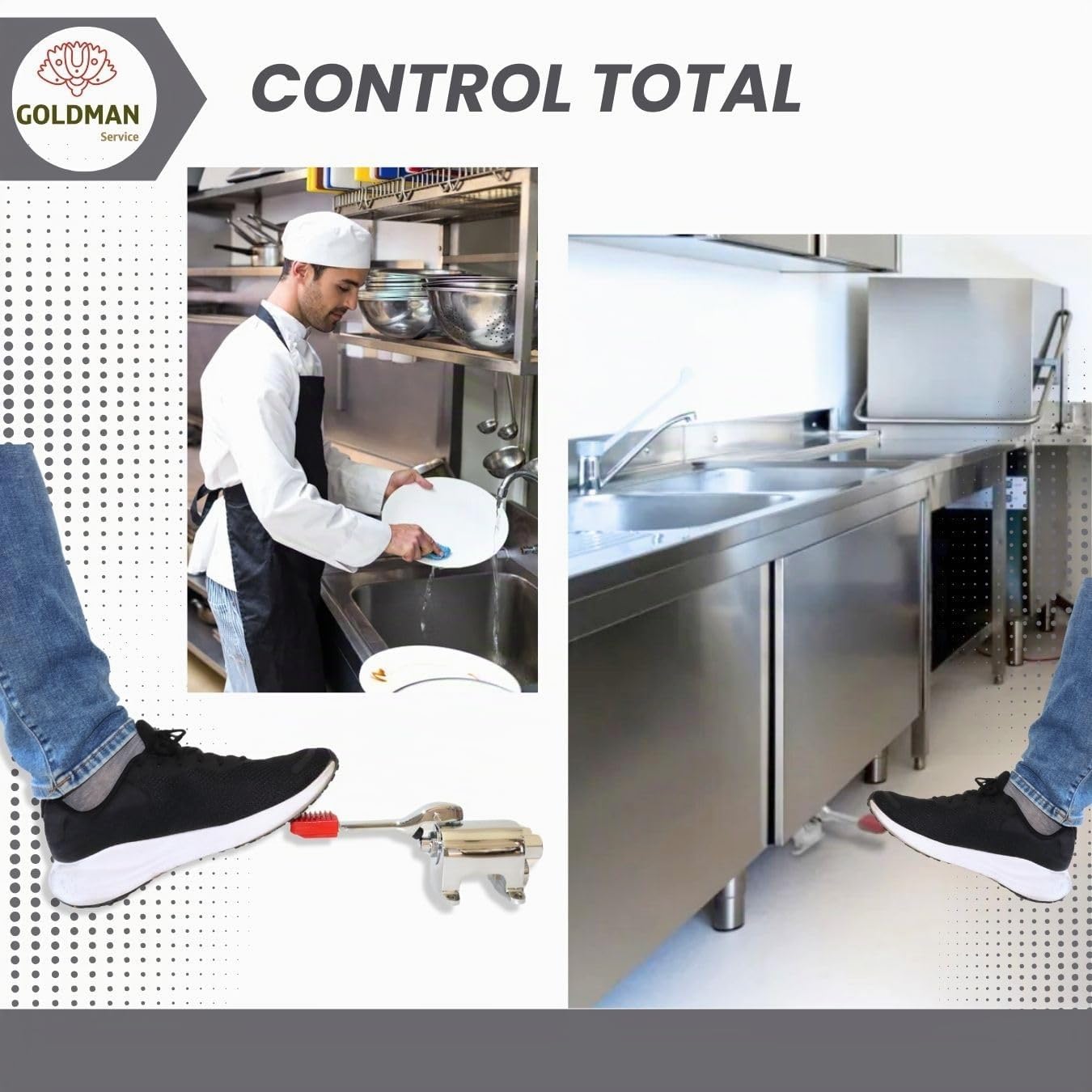GOLDMAN SERVICE | Grifo Pedal Simple Mezclador Regulable de Pie Dos Aguas Fría - Caliente | Usos Fregaderos Cocinas Industriales Hostelería y Sanitarios
