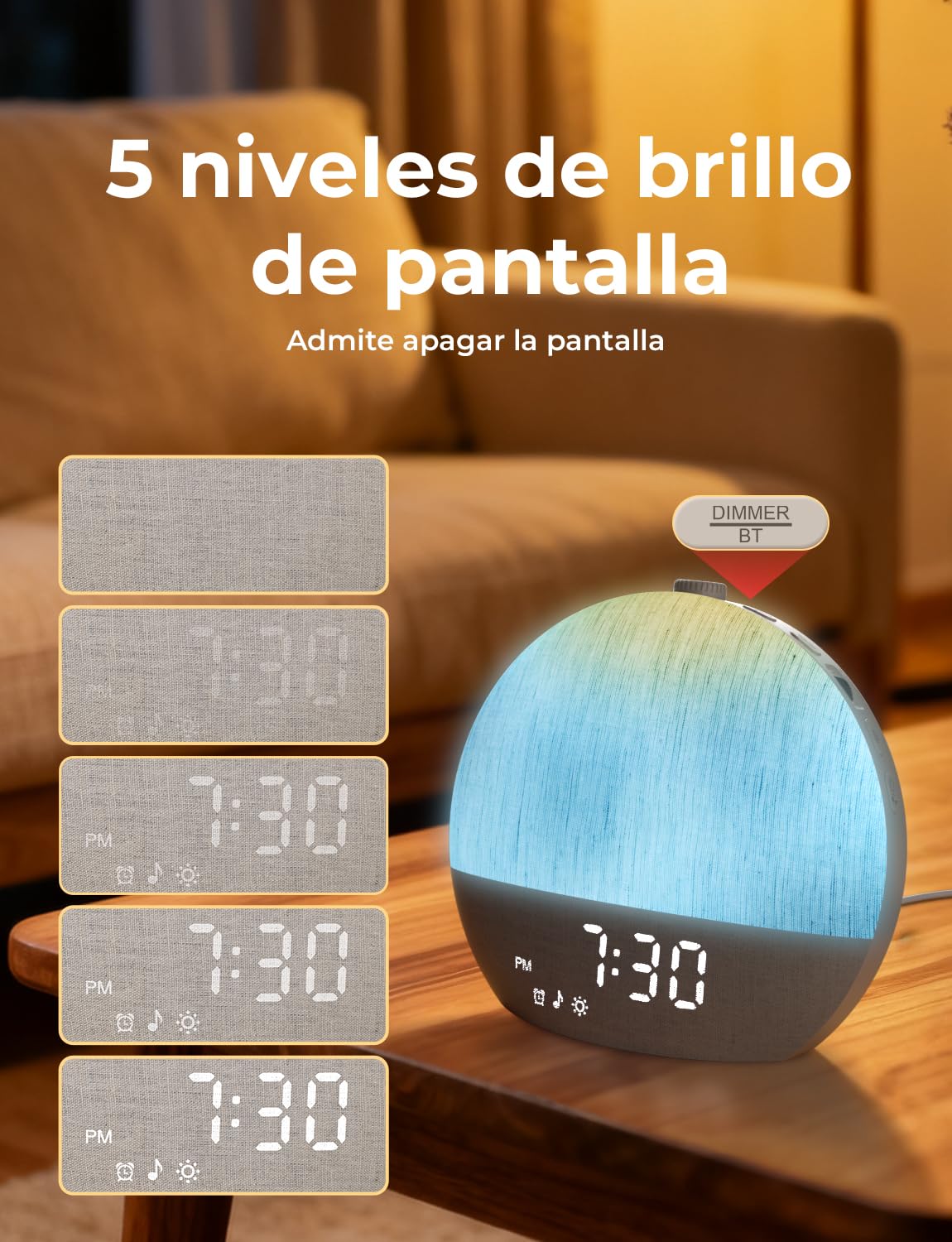 LIORQUE Despertador Amanecer, Despertador Luz Natural Simulación de Amanecer, 17 Modos de Luz, 30 Sonidos Relajantes, Modo de Ayuda para Dormir, Conexión Bluetooth, Función Alarma y Snooze