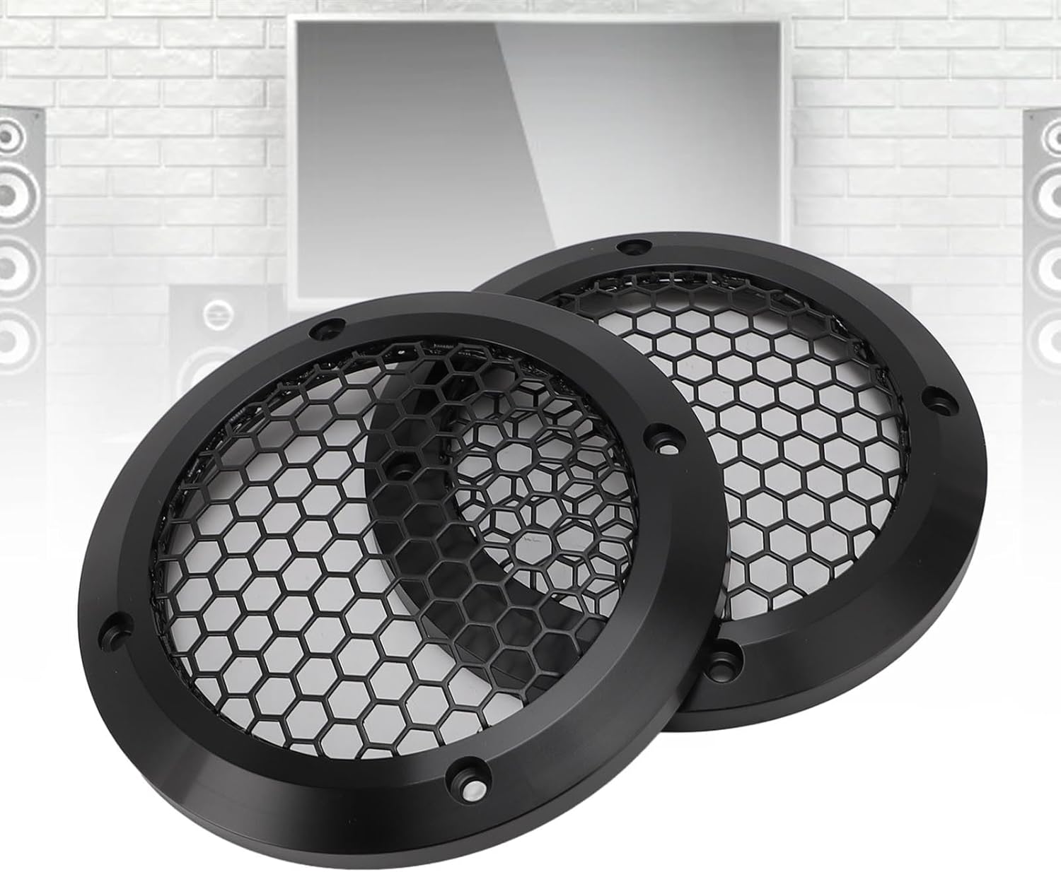 2Pcs Speaker Covers Black Round Speaker Grill Mesh Protector, Car Speaker Grill Guard with 8 Screws, OD 125mm Sturdy Iron Aluminum Construction for Home Theater Marine Automotive A