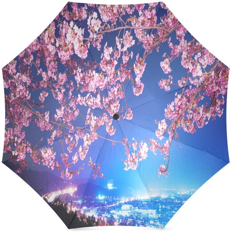 Mother/Father's Day Gift Pink Cherry Blossom Sakura Folding Windproof outdoor Travel Umbrella for Women