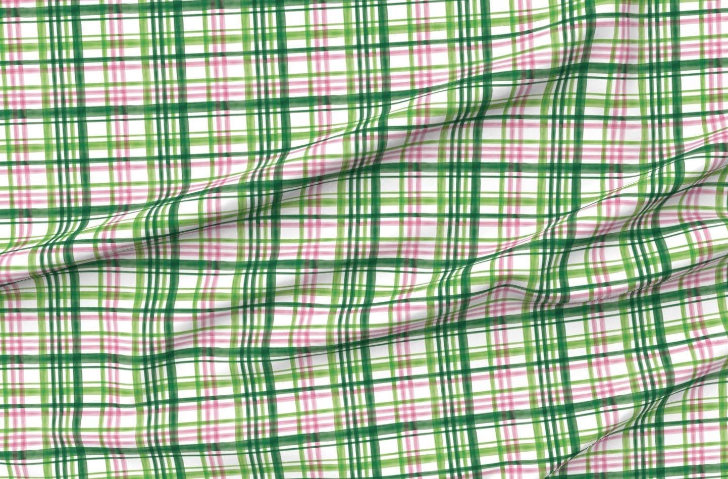 Spoonflower Fabric - Irish Plaid Watercolor Pink Patricks Day Green Cute Trendy Printed on Minky Fabric by The Yard - Sewing Baby Blankets Quilt Backing Plush