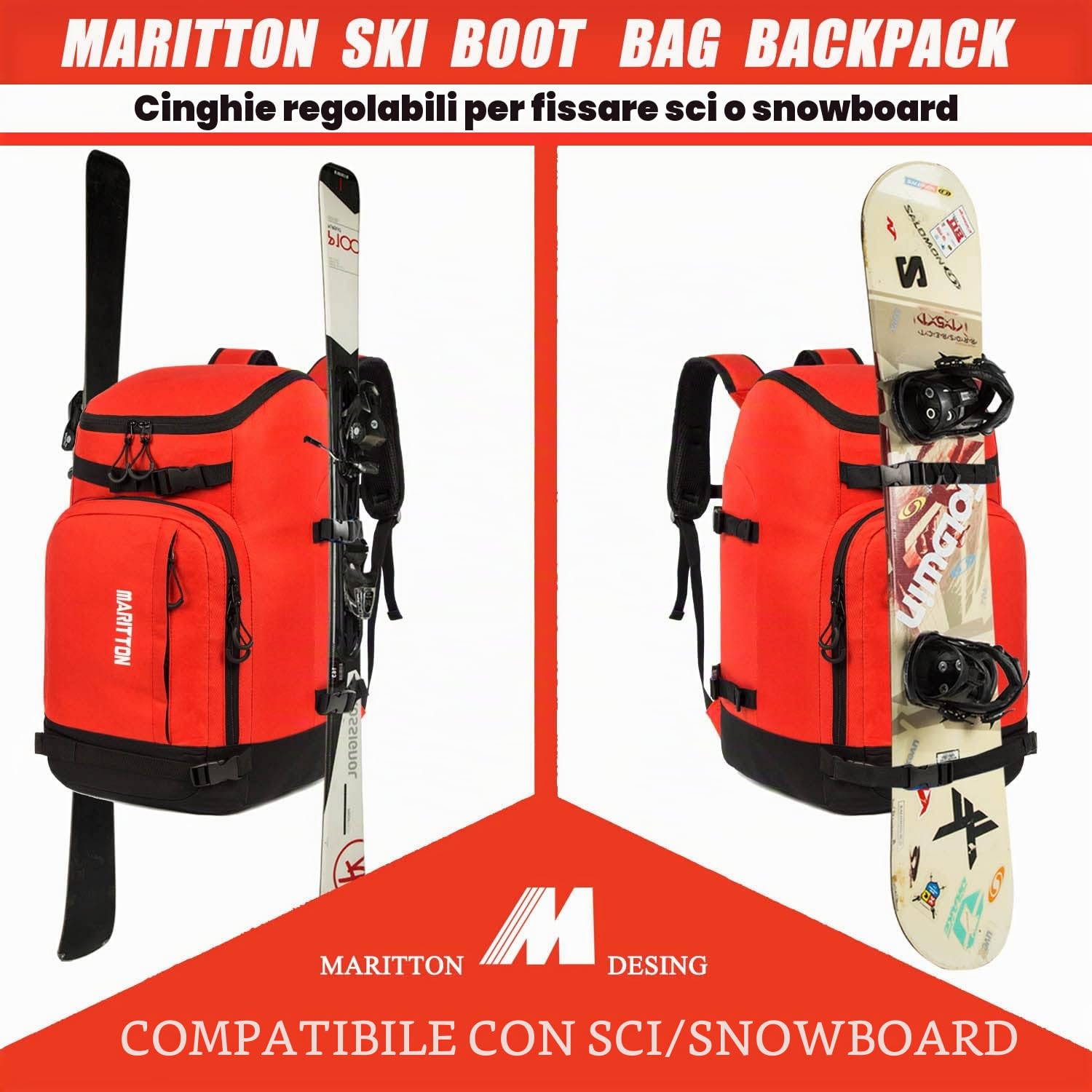 Borsa per scarponi da sci, scarponi da sci e snowboard, zaino da viaggio per casco da sci, occhiali, guanti, sci, snowboard e accessori.