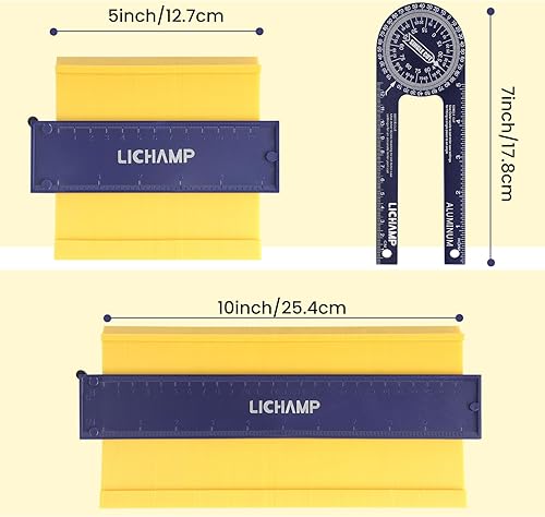 Miniatura 2 de Lichamp Herramienta de perfil de calibre de contorno de 5 pulgadas y 10 pulgadas con transportador de sierra ingletadora de 7 pulgadas, herramienta