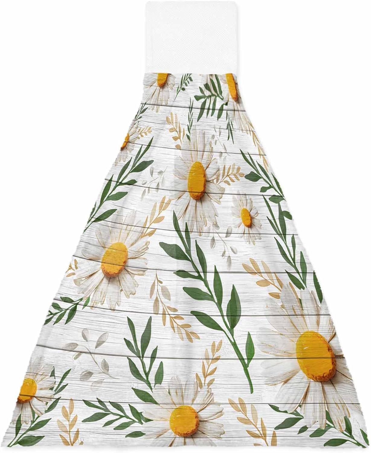 Spring Daisy Kitchen Hand Towels with Hanging Loops Set of 2 Country Watercolor Flower Leaf Plant Soft Thick Oven Fingertip Dry Microfiber Tie Dish Towel Absorbent Cleaning Washcloth for Bathroom