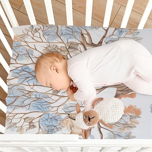 Miniatura 8 de Kigai Sábana bajera ajustable para cuna para niños y niñas, diseño de árbol de animales, suave, transpirable, unisex, para colchones estándar de