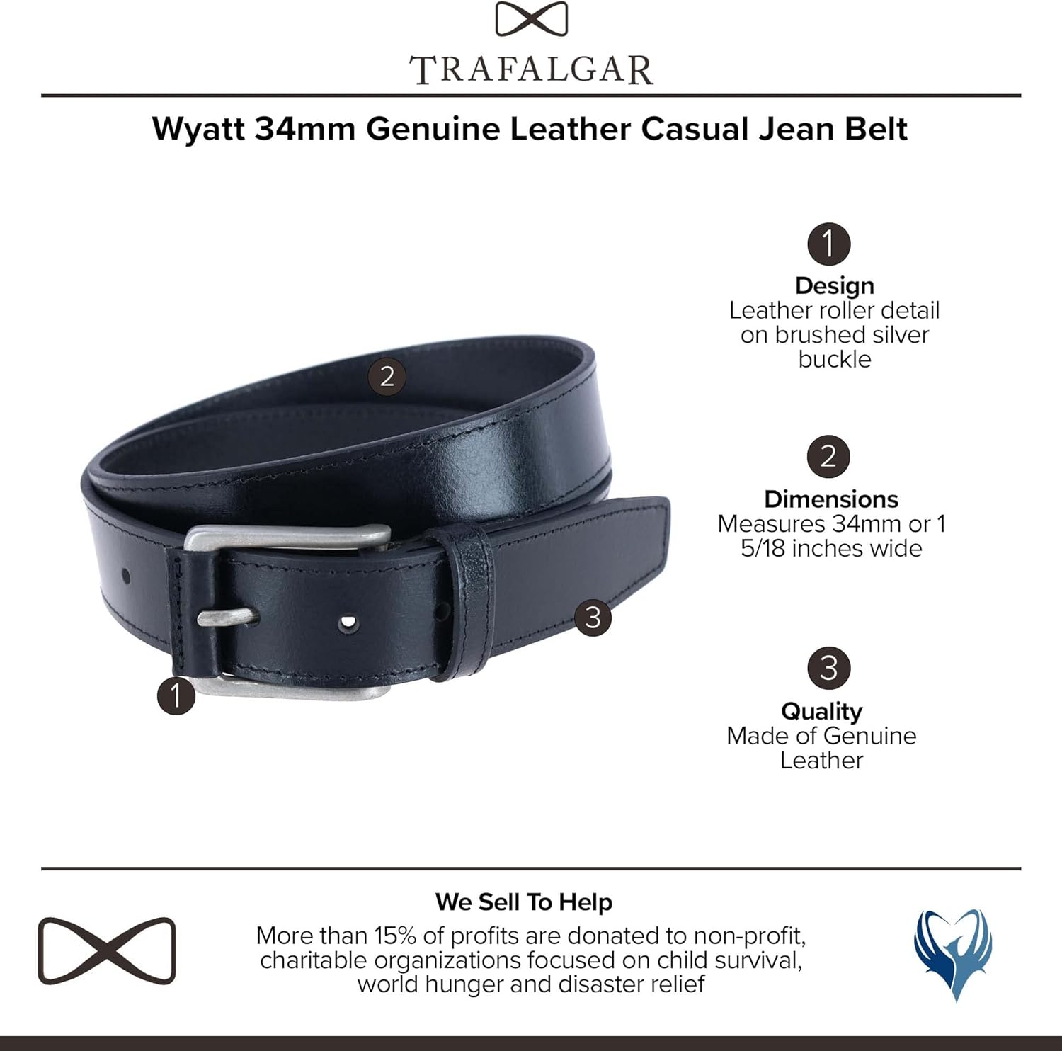 Trafalgar Men's Wyatt 35mm Genuine Leather Casual Jean Belt