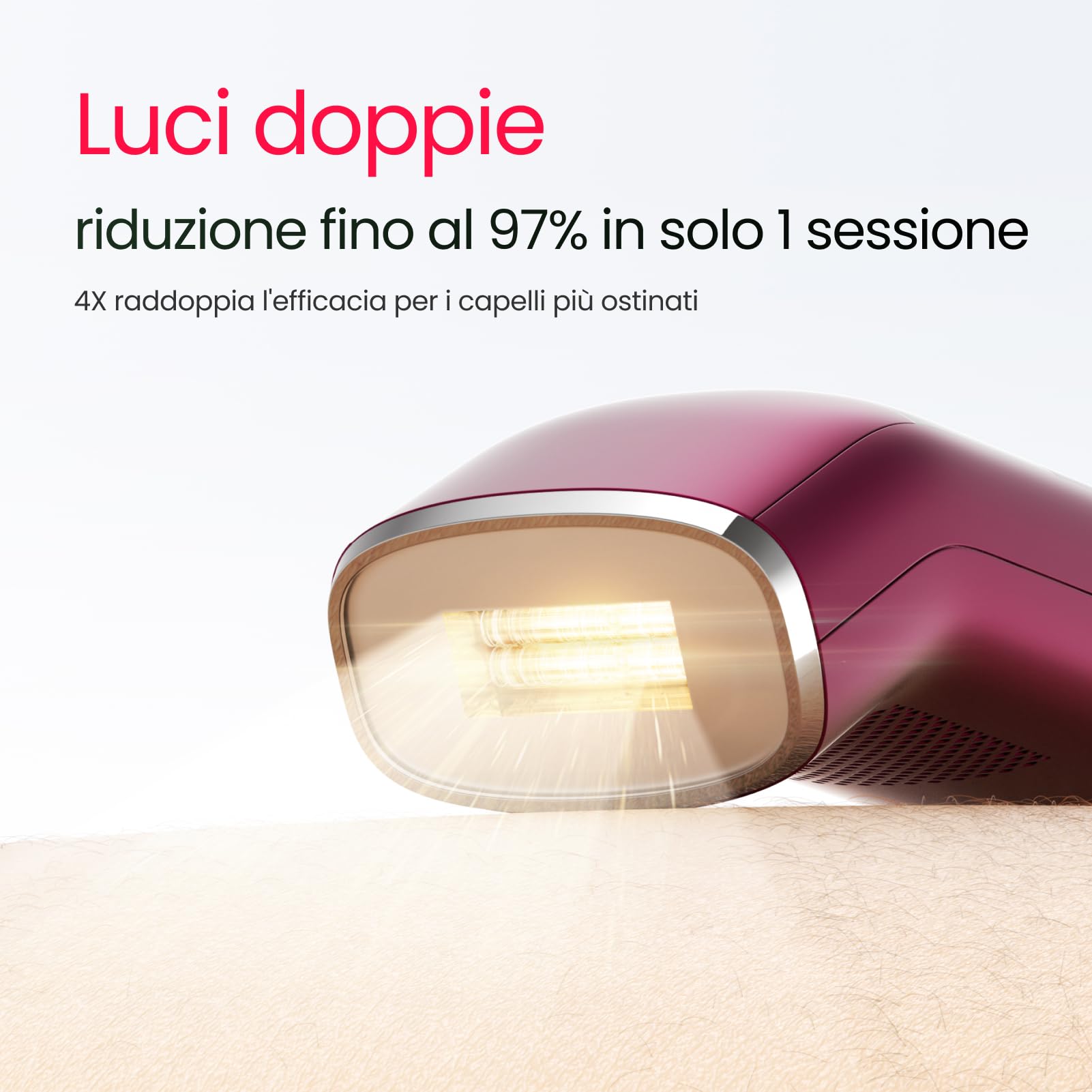 27J 100W Epilatore Luce Pulsata a quattro impulso, doppia luce, zaffiro 2°C Depilazione Indolore, 16,6 cm² di comfort, modalità PHR & 4X efficace e AI APP per peli resistenti, veloce e sicuro