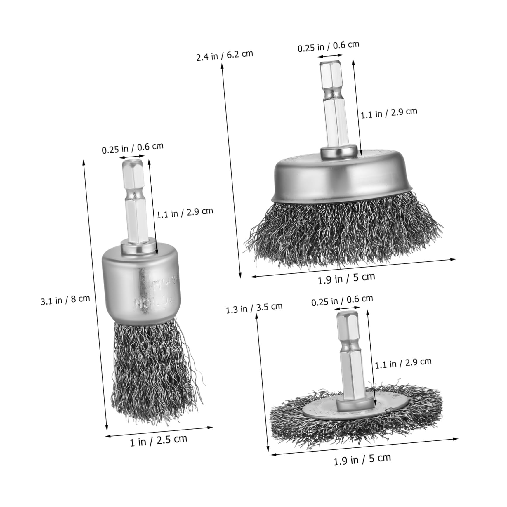Lot de 15 Brosses Métalliques pour Perceuse, Brosse à Roue en Fer Zingué Tige, Nettoyage du Métal Bois