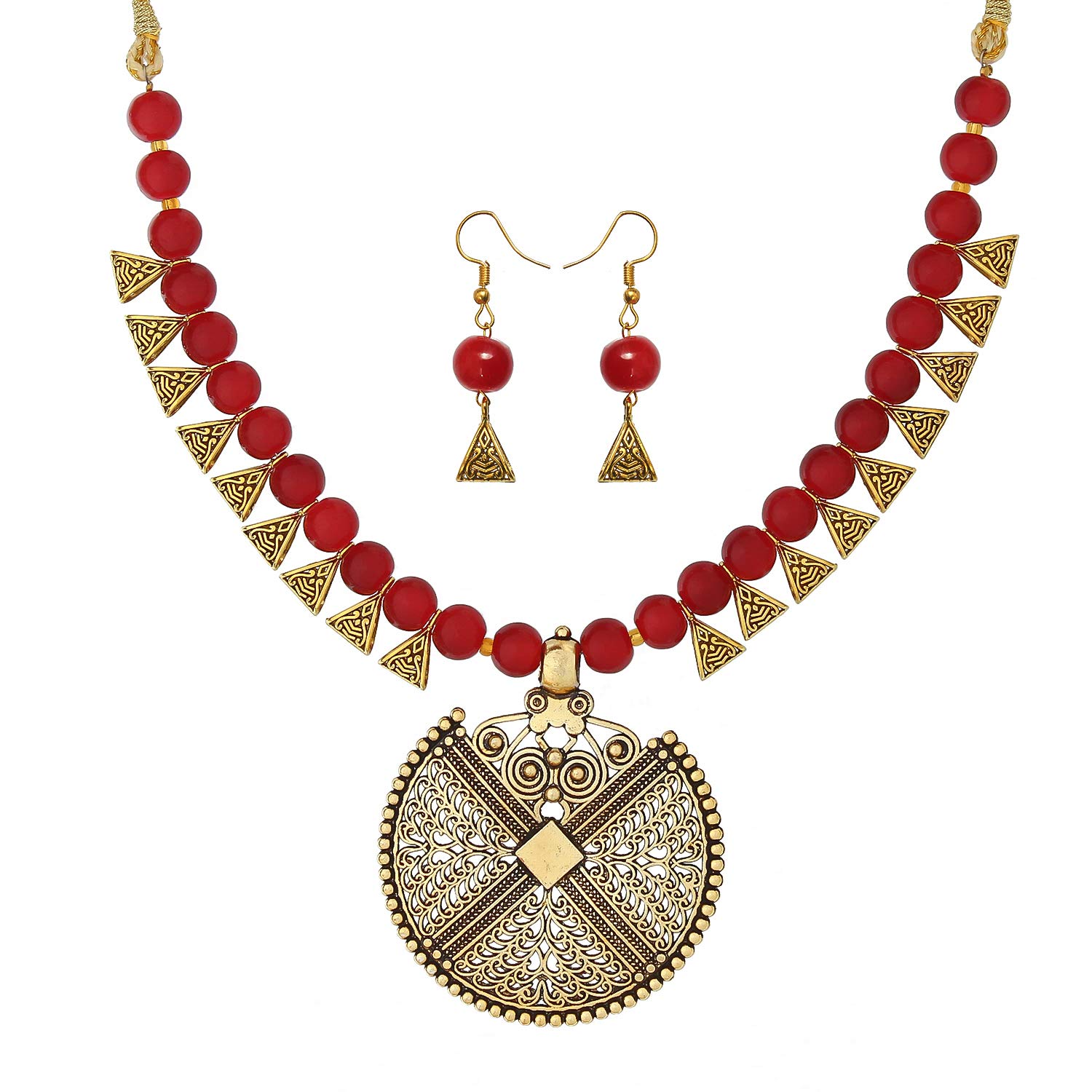 AHOORA Ethnic Maroon Glass Beads Coin Necklace with Earrings Set for Women (B08QYZNQJN) Amazon Price History, Amazon Price Tracker