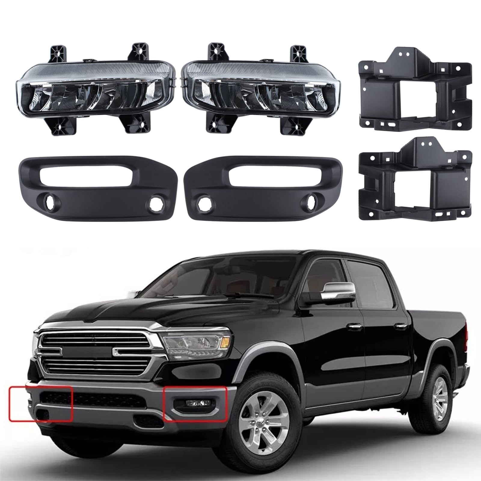 FEIDKS LED Fog Light Compatible with 2019-2023 Dodge Ram 2500 3500, Front Bumper Fog Lights Assembly with Lamp Bracket Wires Switch
