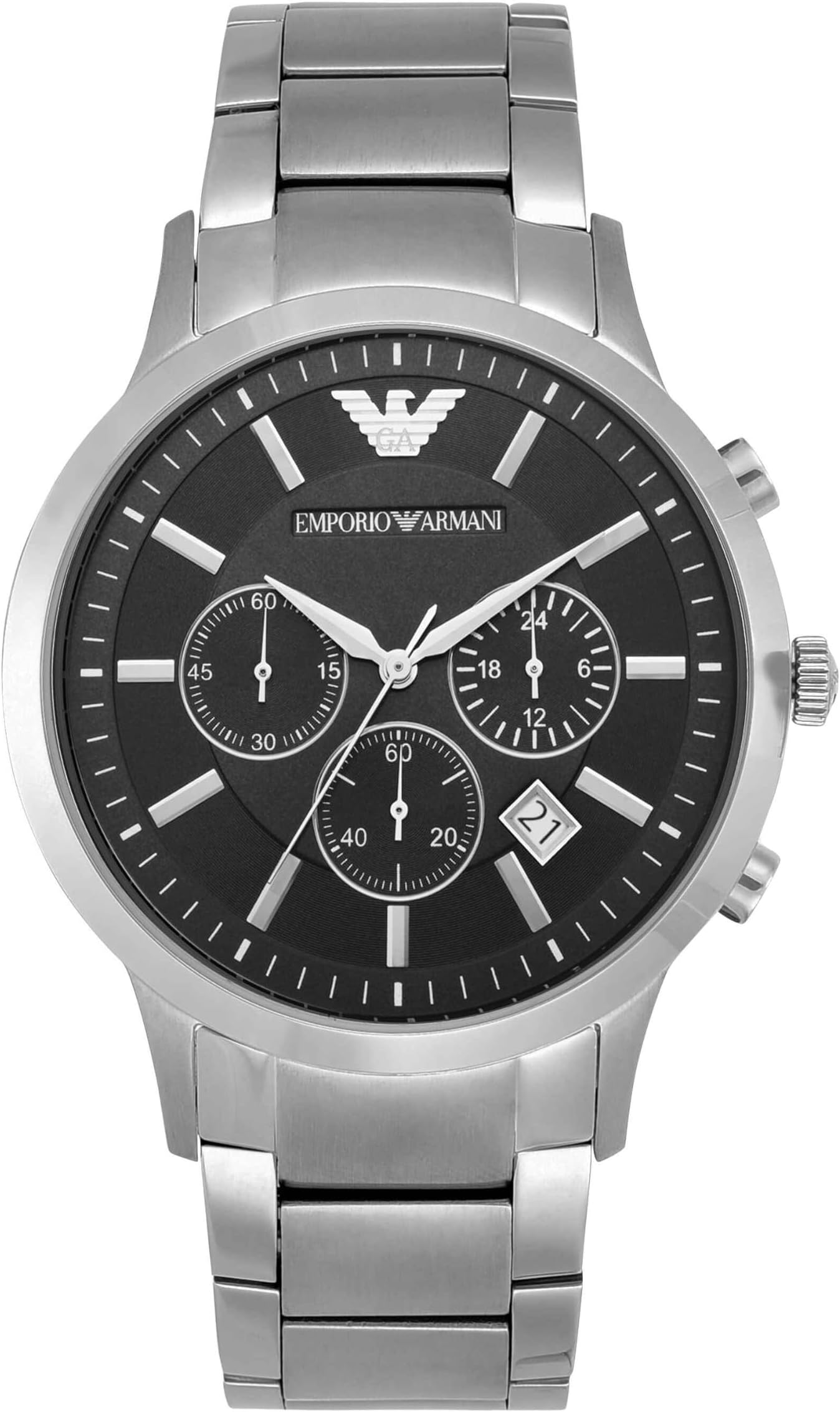 Mens Chronograph Stainless Steel Watch (Black_Free Size)