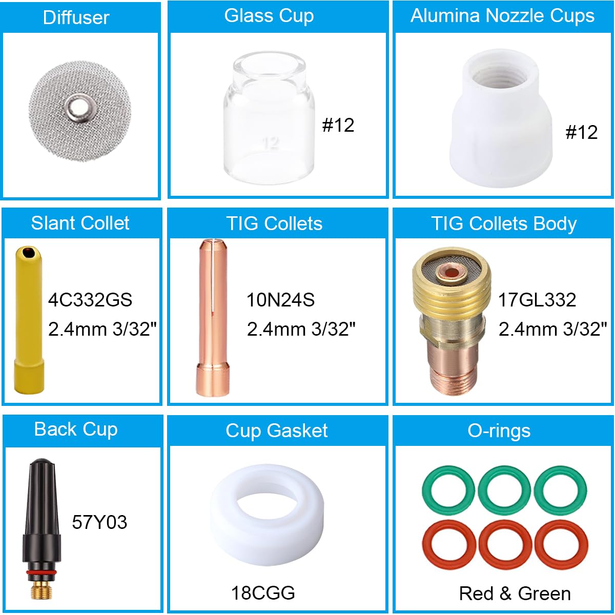 YOSOO Kit de torche de soudage TIG 14 pièces Kit de soudage TIG AK2 capuchon de tasse à pince YOSOO Kit de torche de soudage TIG 14 pièces Kit de soudage TIG AK2 capuchon de tasse à pince