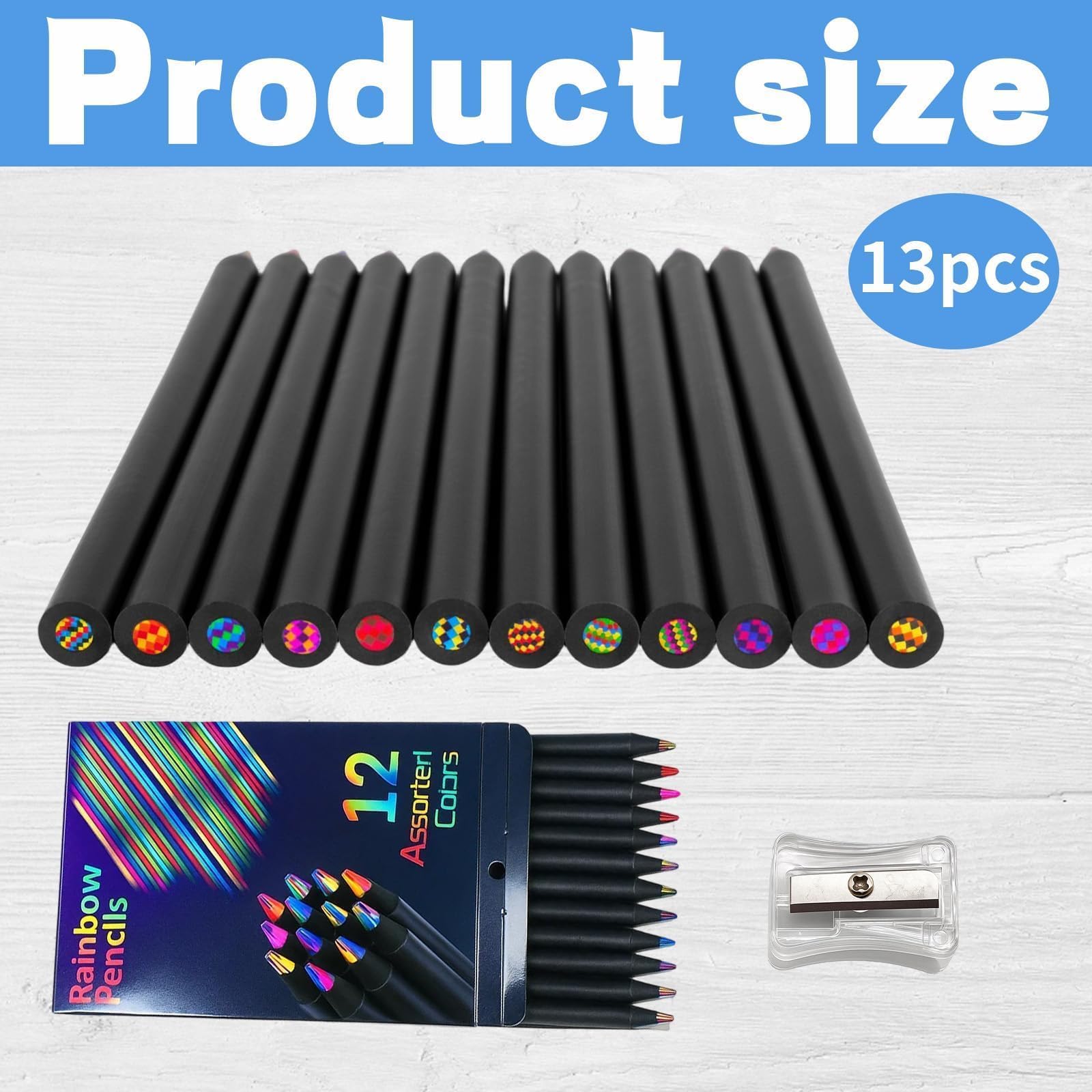 Easter Gifts for Kids Colouring Pencils for Kids 12 Pack Rainbow Wooden Pencils with Sharpener - Image 2