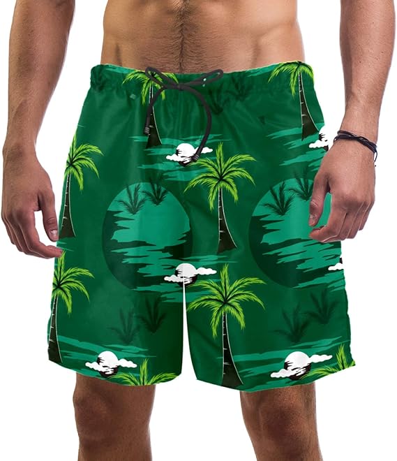 nakw88 Coconut Trees and Clouds Swim Shorts for Men Swim Trunks Men’s