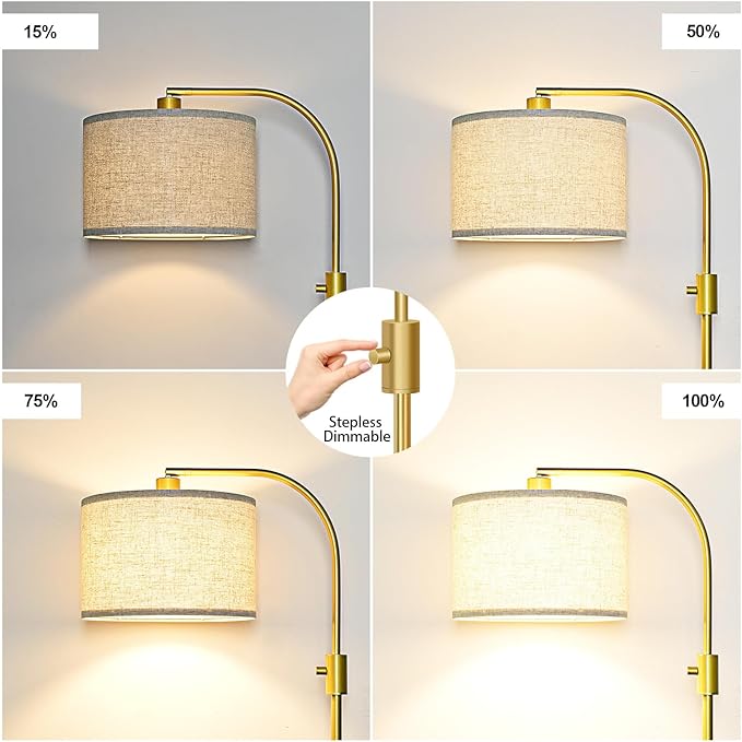 Nintiue 【Upgraded】 Dimmable Gold Floor Lamp, 1200 Lumens LED Bulb Included, Arc Floor Lamps for Living Room Modern Standing Lamp with Marble Base, Tall Lamp for Living Room Bedroom Office Reading Room Nursery photo 3