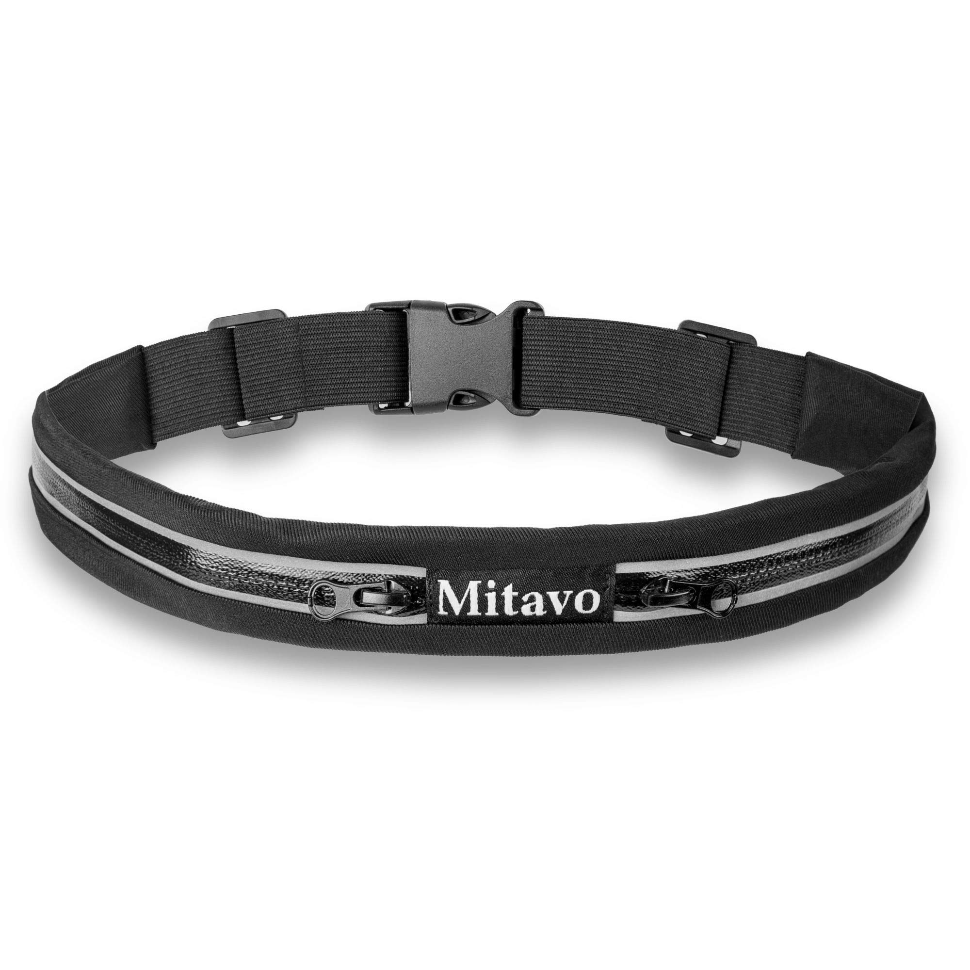 Ceinture De Course Mitavo – 2 Poches Zippées – Bandes Réfléchissantes – étanche – Tour De Taille 60 à 130 Cm – Noire
