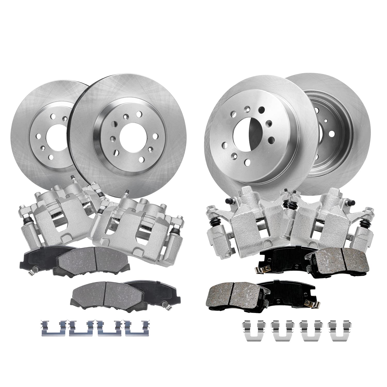Detroit Axle - Front &amp; Rear Disc Rotors + Calipers + Ceramic Brake Pads