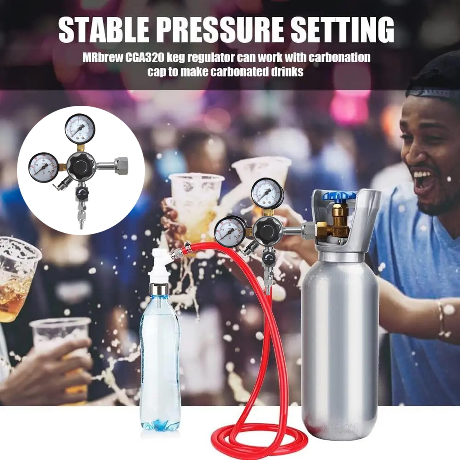 Regulador de Presión CO2,Regulador de Botella de Gas,Dióxido de Carbono Reductor de Presión con Manómetro Doble,W21.8,0-60 PSI 0-3000 presión del tanque,para Máquina de Cerveza,Elaboración de Cerveza