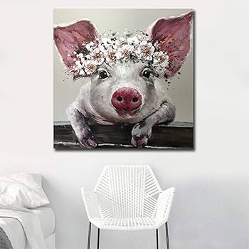 Amazon.co.jp: かわいい豚動物キャンバス絵画モダンなポスターと版画