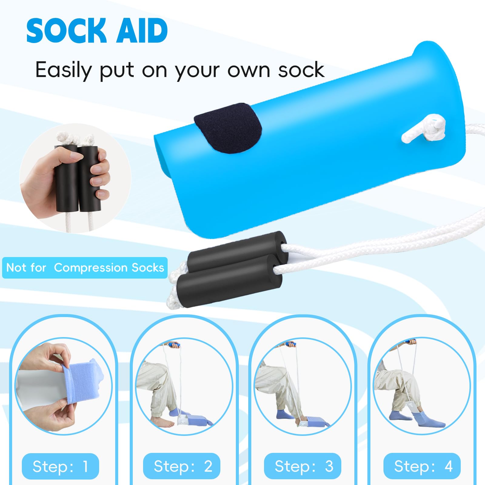 Kit de ayuda para calcetines, dispositivo de asistente de calcetines que no se dobla, ayuda para poner calcetines y removedor de calcetines, ayuda fácil de poner y quitar, ayudante de calcetines para