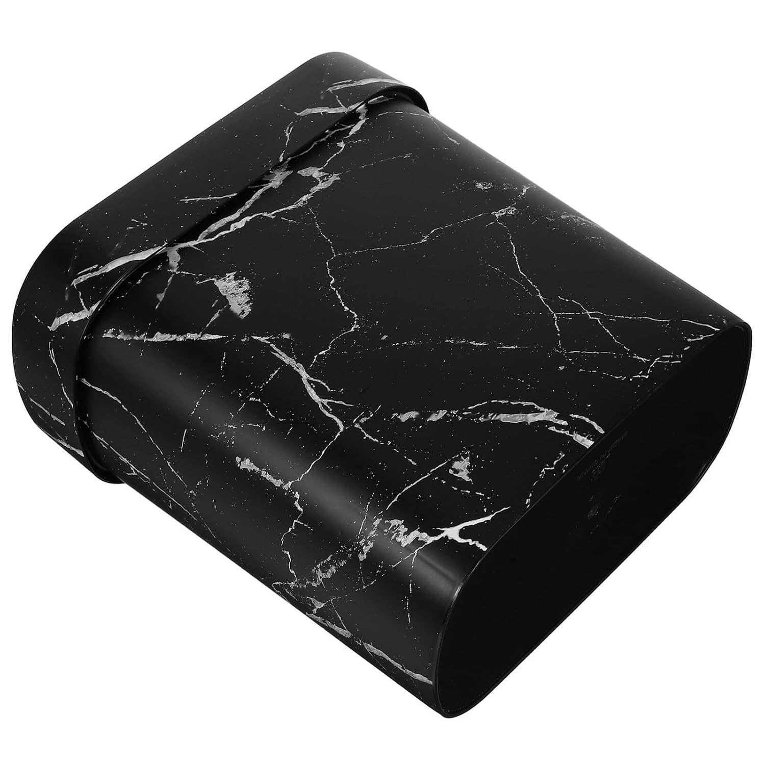 Marble Pattern Oval Plastic Trash Can Narrow Open Top Kitchen Wastebasket for Bathroom Home Office with Press Ring, Lidless Garbage Bin for Storage and Organization