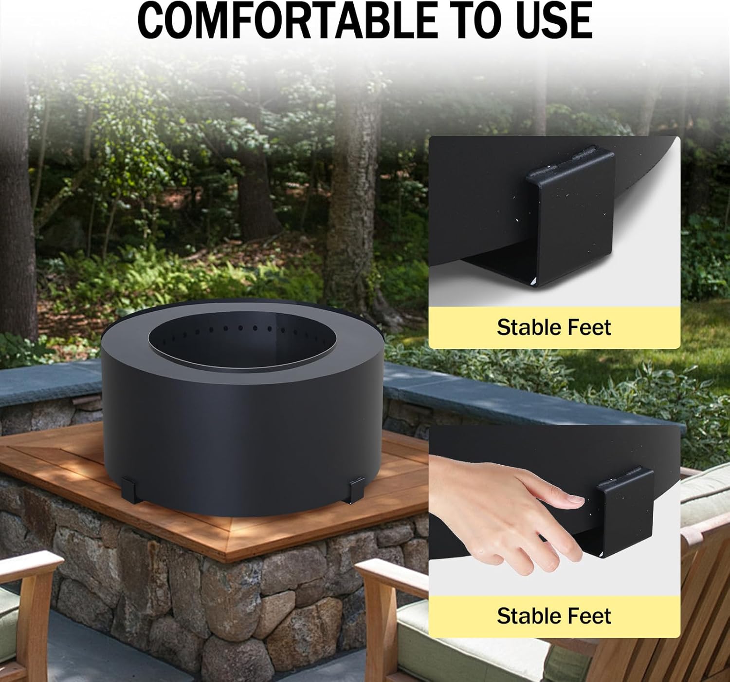 Smokeless Fire Pit, Portable Outdoor Carbon Steel Stove, Picnic Camping Backyard Campfire Pit, Large Wood Burning Fire Pit Black, 23.6 Inch