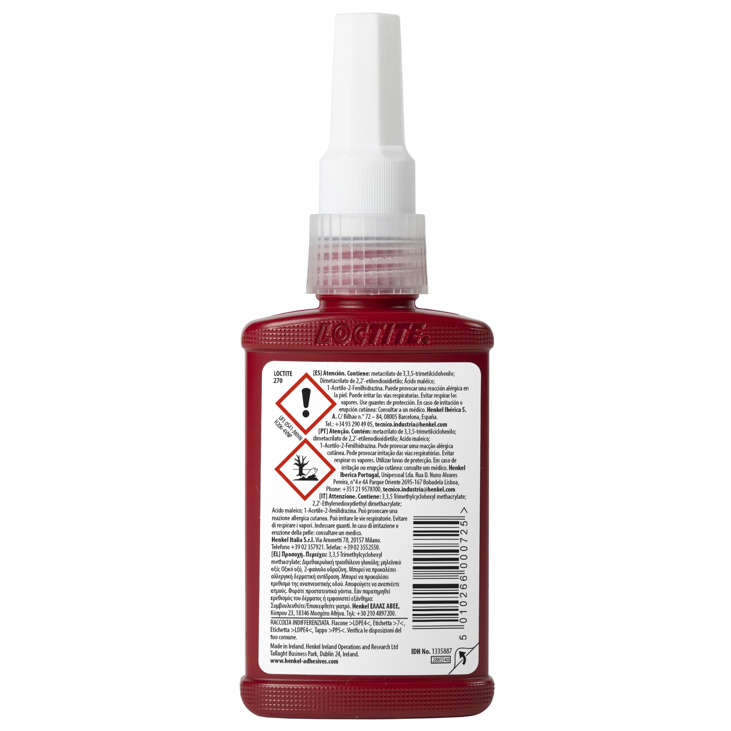 LOCTITE 270, Frenafiletti forte ad alta resistenza per bloccaggi permanenti, Frenafiletti Loctite per accoppiamenti metallici filettati, 1 flacone da 50ml