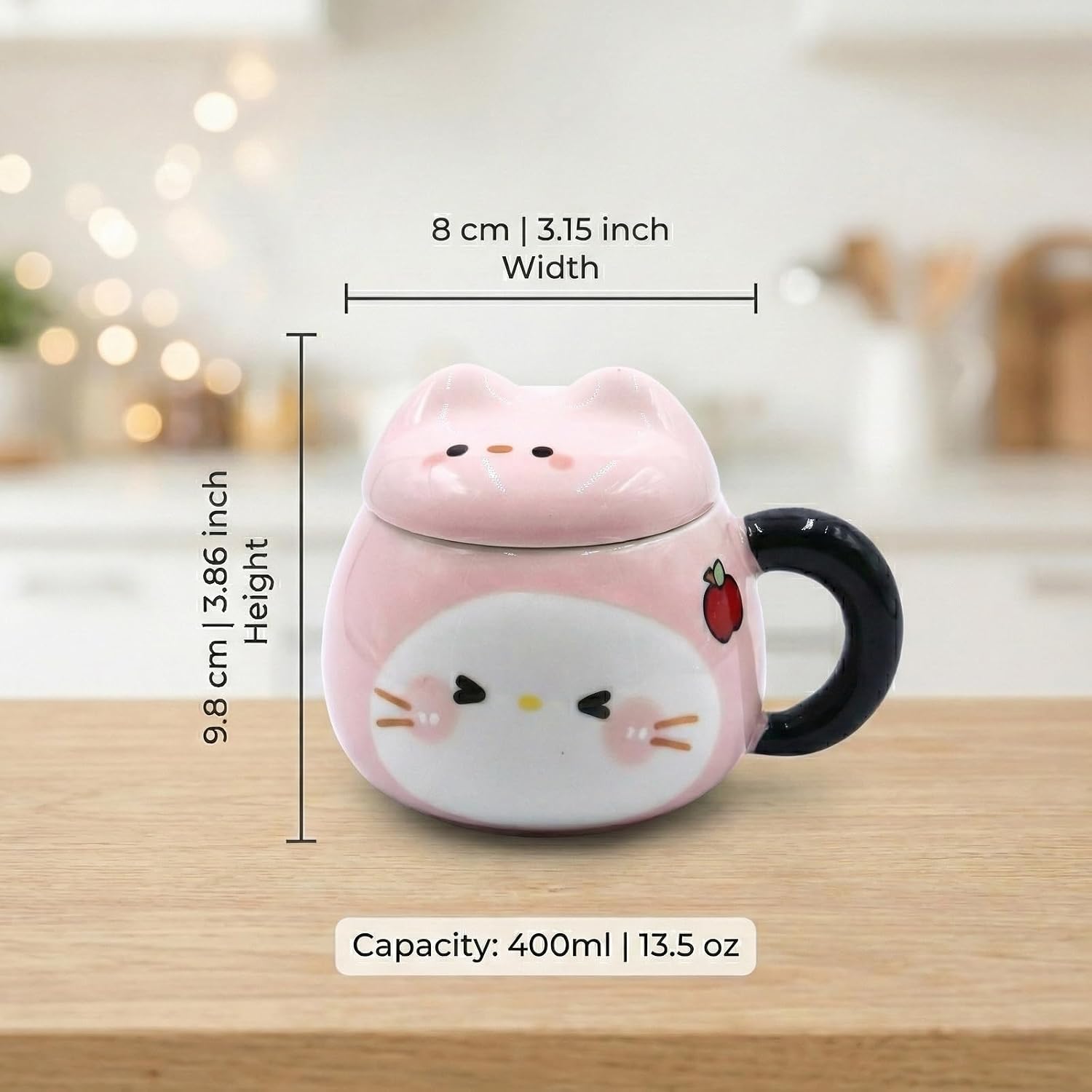 13.5 oz Cute Mug - Ceramic Coffee Mug with Lid and Spoon, Kawaii Puppy Tea Cup with Gift Box, Birthday Gifts for Women Friendship (Pink) image 2