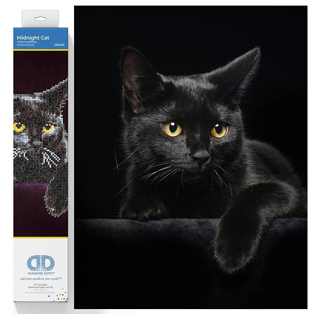 DIAMOND DOTZ Diamond Painting de Animales. Cuadro de Diamantes 5D de Gato Negro. Kit Completo de Pintura…