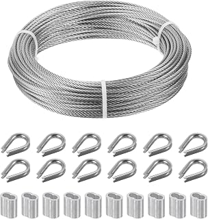PATIKIL 1/8Inch Wire Rope Cable Kit, 100ft Stainless Steel Cable 7x7 Strand with 50Pcs Aluminum Crimping Sleeves & 12Pcs Wire Rope Thimbles for Picture Hanging Wire Garden Deck Railing