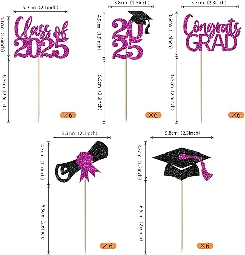 Miniatura 478 de Paquete de 24 adornos dorados para cupcakes de graduación 2025 con purpurina So Proud of You Done Diploma Graduation Cap Cupcake Picks Class of 2025
